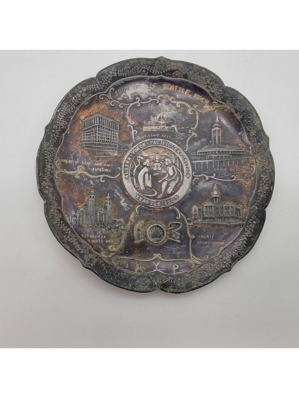 Antique 1909 Alaska Yukon Pacific Expo Souvenir Copper Plate